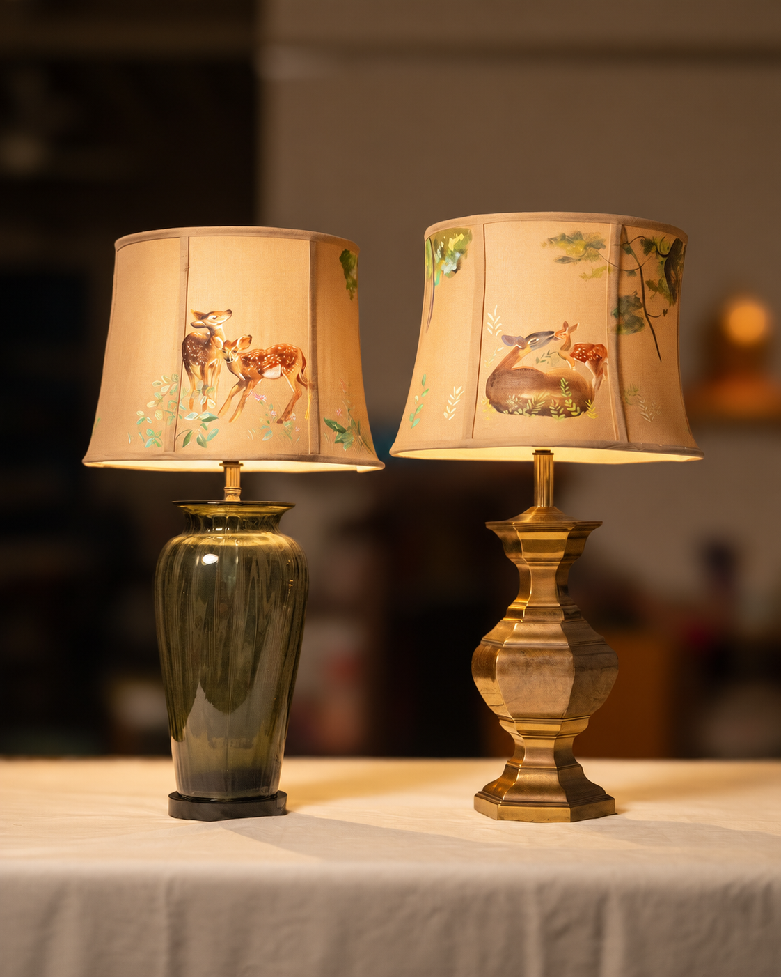 Hand-Painted Deer-Family Lampshade (Set of 2)
