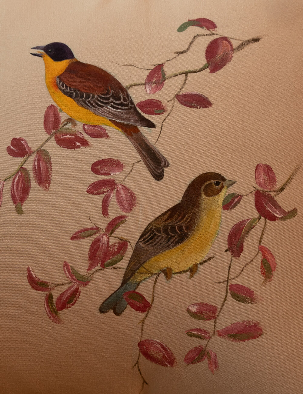 Hand-Painted Songbird Serenity Cushion Cover (Set of 2)