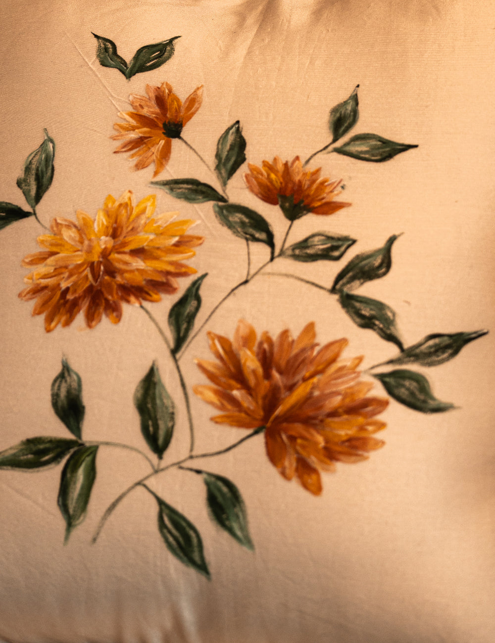 Hand-Painted Yellow Carnation Cushion Cover (Set of 2)