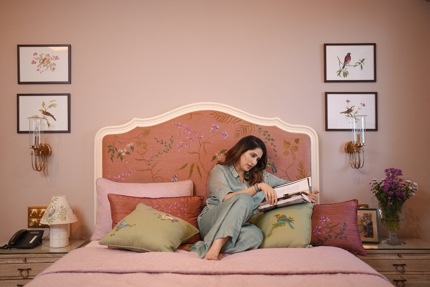 Hand-Painted Lilac and Jasmine Headboard
