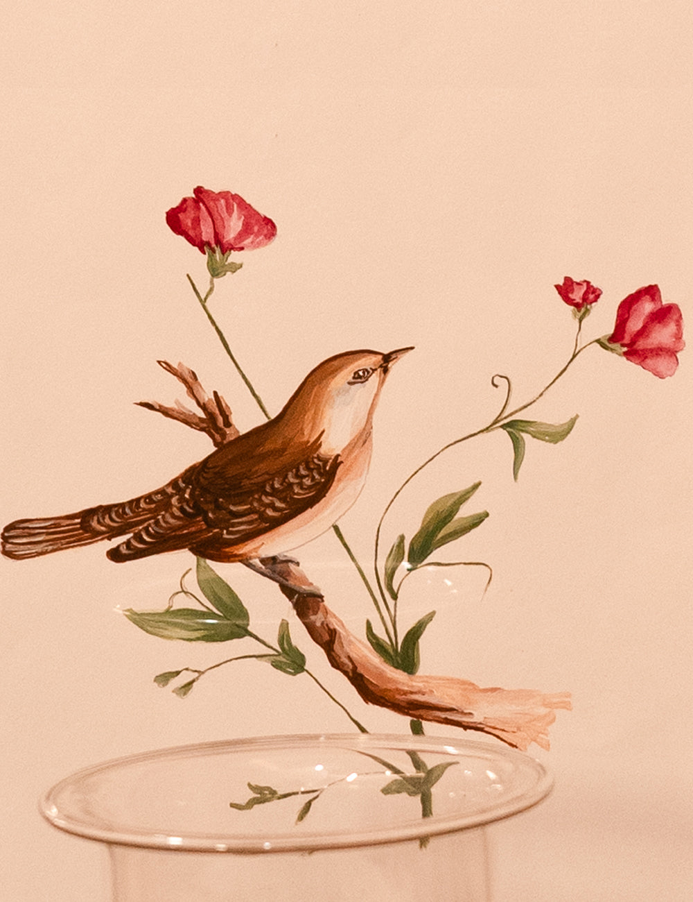 Hand-Painted Wren and Wildflowers