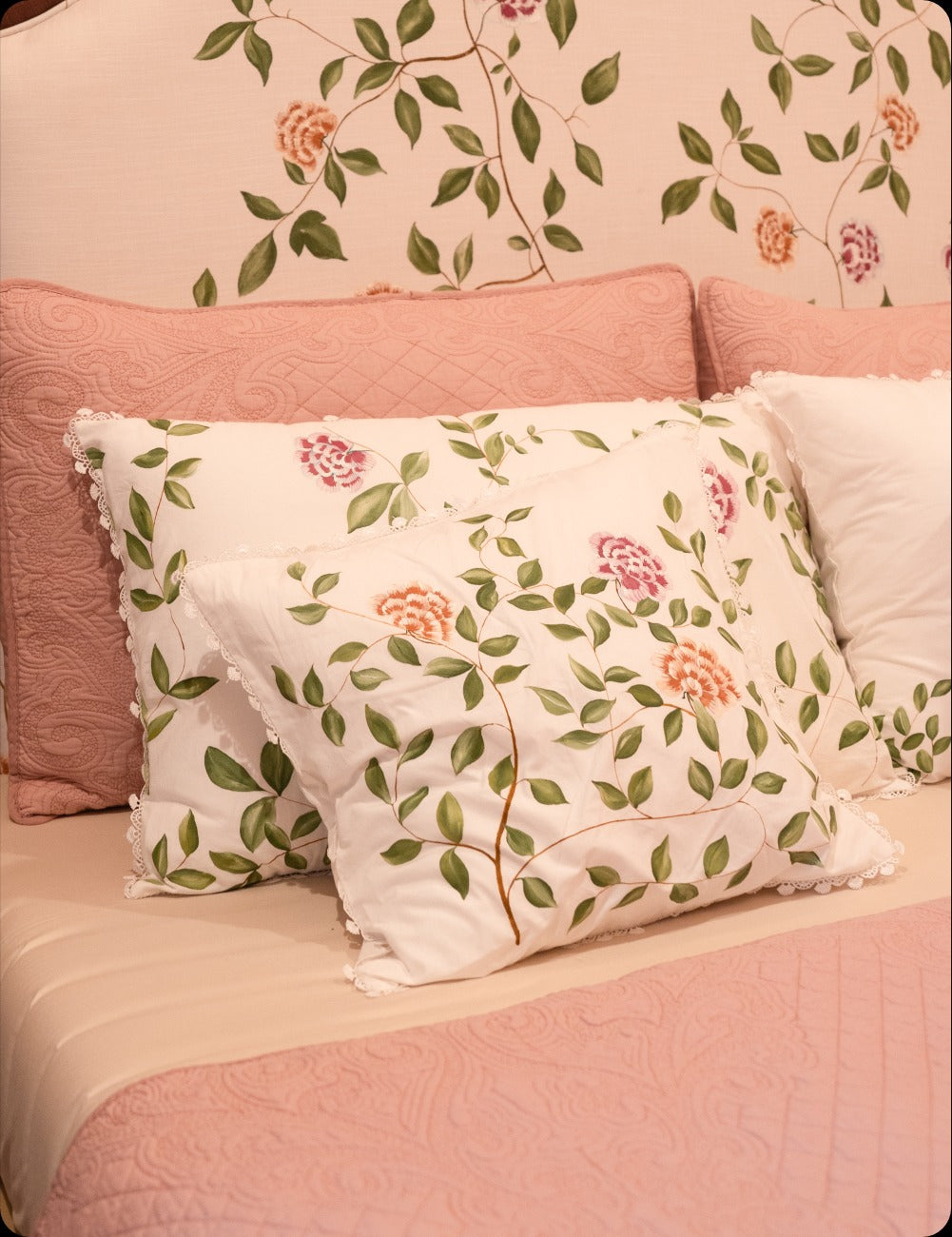 Hand-Painted Carnation Bloom Pillow Covers (Set of 2)