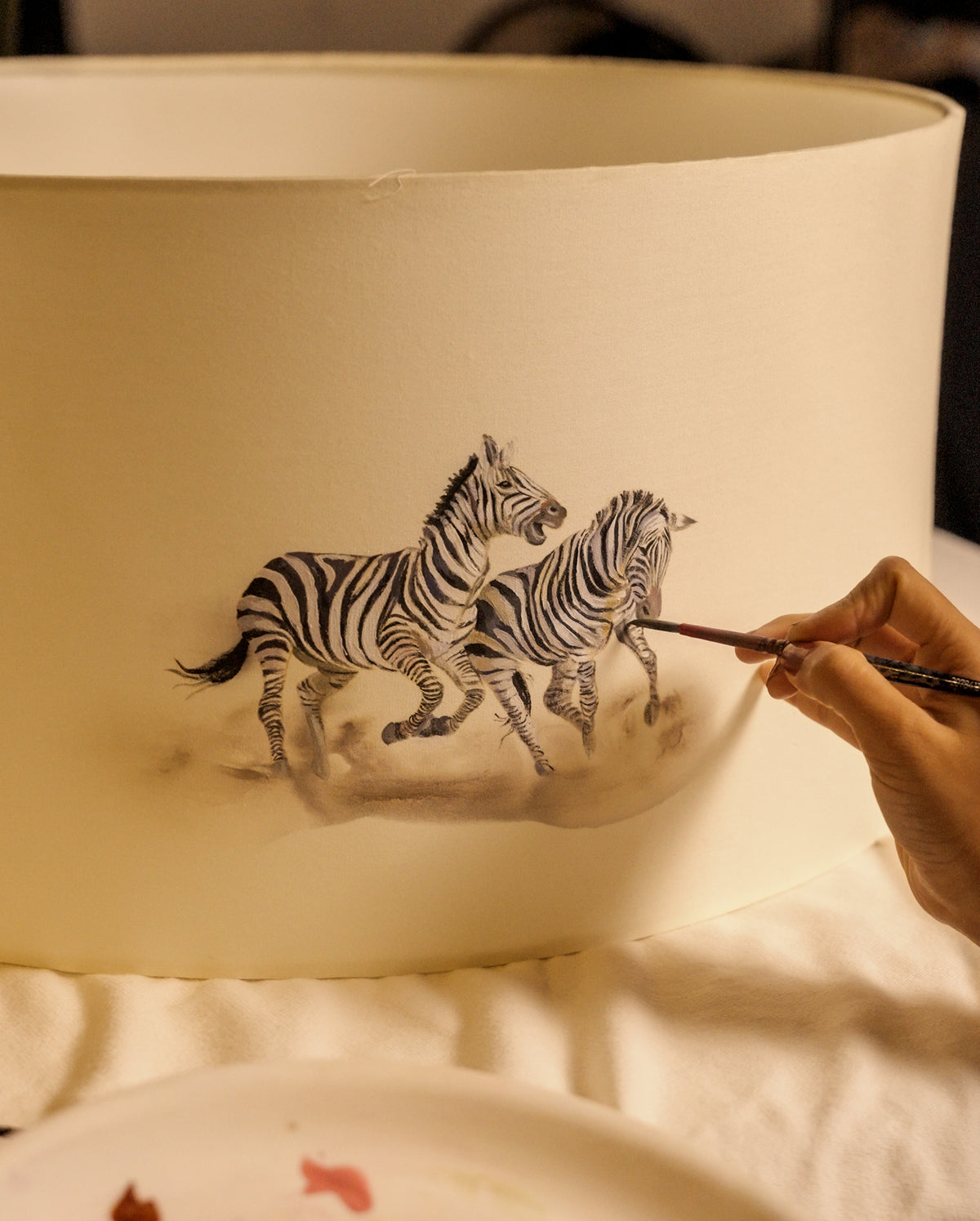 Hand-Painted Zebra-Family Lampshade (Set of 2)