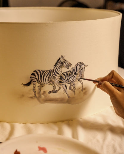 Hand-Painted Zebra-Family Lampshade (Set of 2)