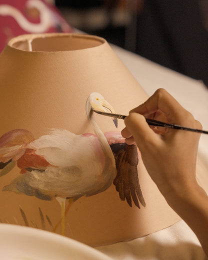 Hand-Painted Flamingo-Family Lampshade (Set of 2)