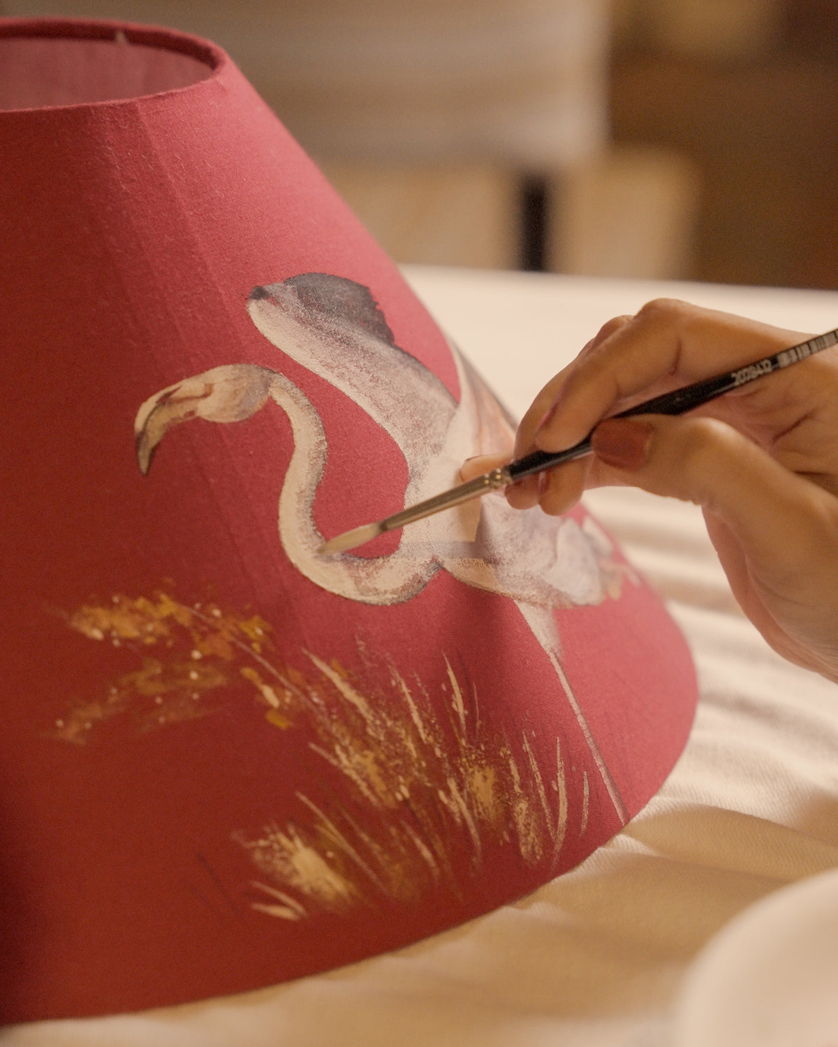 Hand-Painted Flamingo-Family Lampshade (Set of 2)