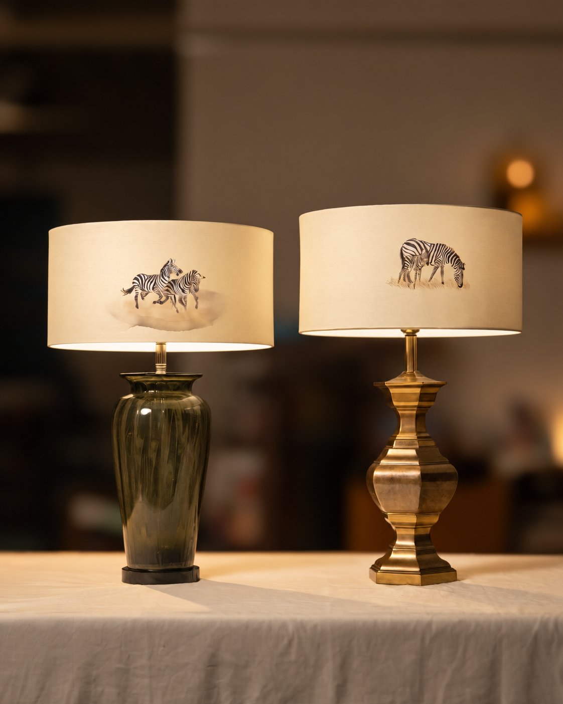 Hand-Painted Zebra-Family Lampshade (Set of 2)