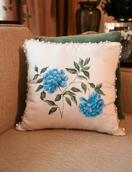 Hand-Painted Peony Cushion Cover