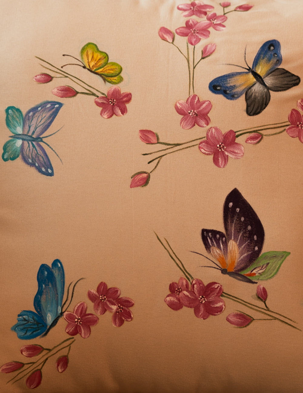 Hand-Painted Butterfly Blossom Cushion