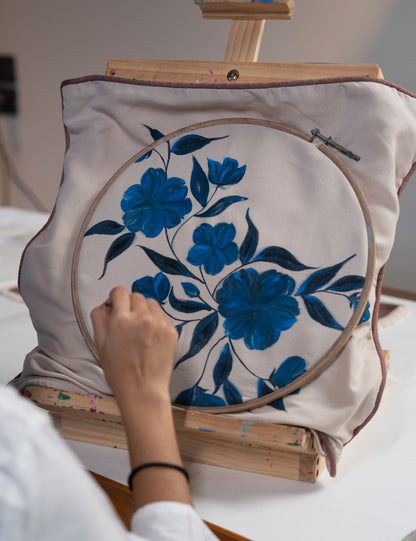 Hand-Painted Hibiscus Cushion