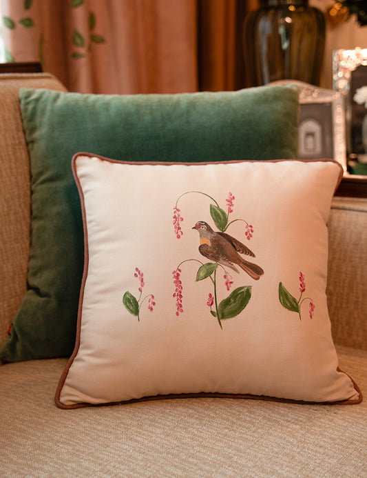 Hand-Painted Thrush Cushion Cover