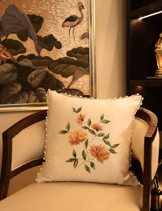 Hand-Painted Yellow Carnation Cushion Cover