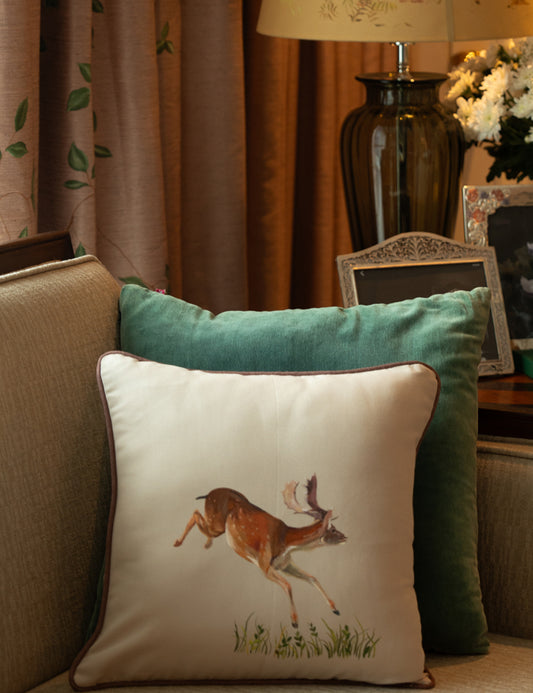 Hand-Painted Deer Cushion