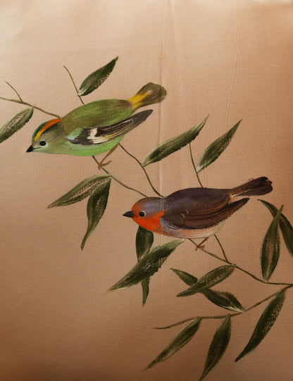 Hand-Painted Greenfinch and Bullfinch Cushion