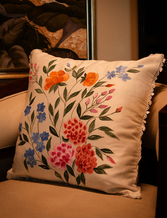 Hand-Painted Floral Bouquet Cushion Cover