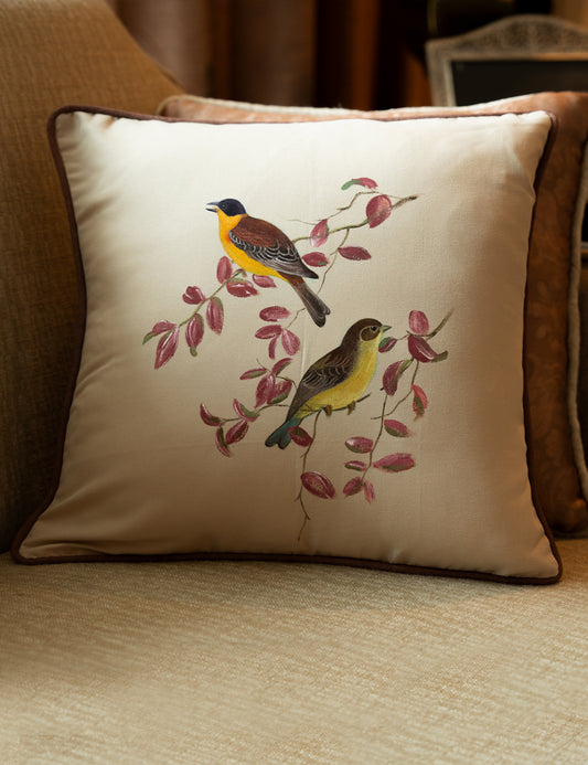 Hand-Painted Finch Melody Cushion