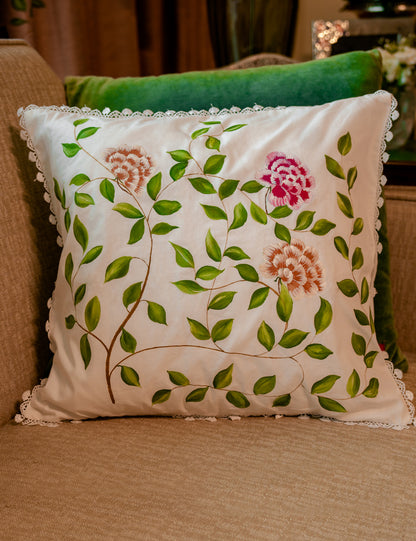 Hand-Painted Carnation Cushion