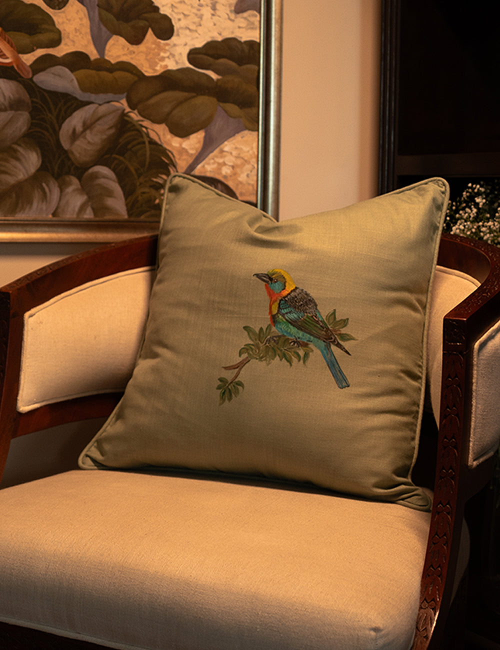 Hand-Painted Golden-Headed Manakin Cushion Cover