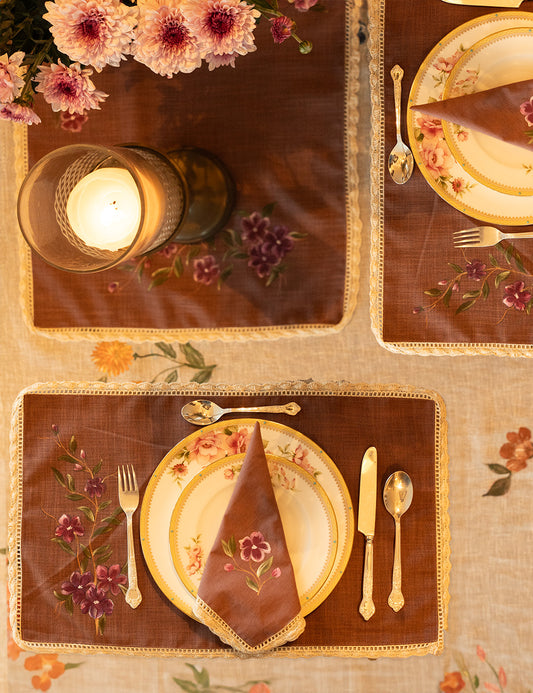 Hand Painted Sweet Pea Table Linen