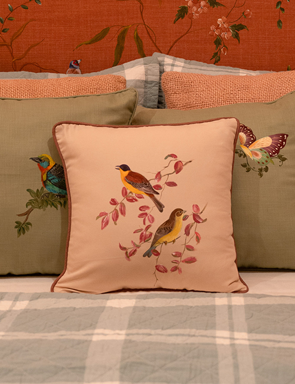 Hand-Painted Songbird Serenity Cushion Cover