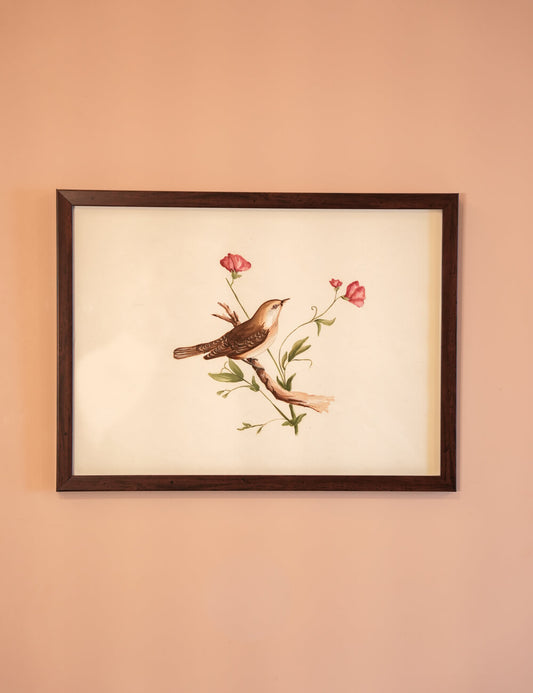 Hand-Painted Wren and Wildflowers