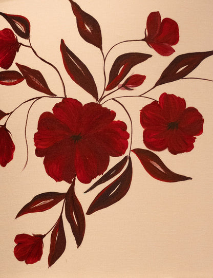 Hand-Painted Deep Maroon Floral Lampshade