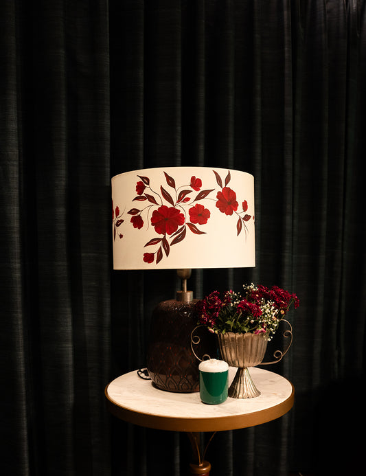 Hand-Painted Deep Maroon Floral Lampshade