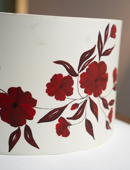 Hand-Painted Deep Maroon Floral Lampshade