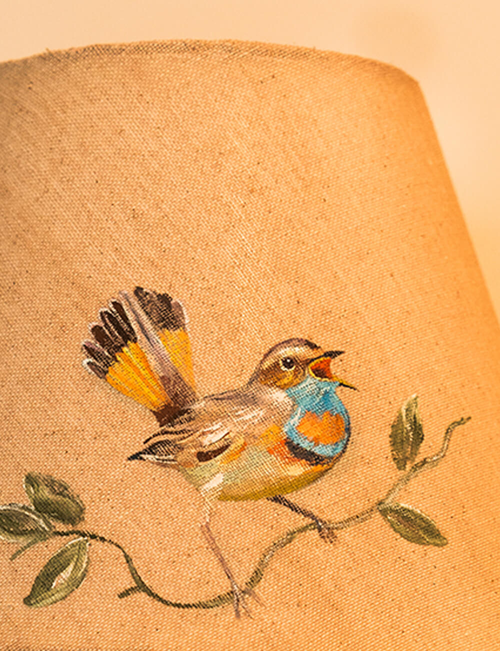 Hand-Painted Bluethroat Lampshade