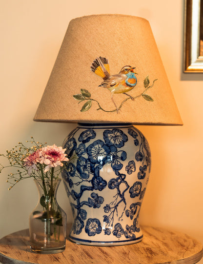 Hand-Painted Bluethroat Lampshade