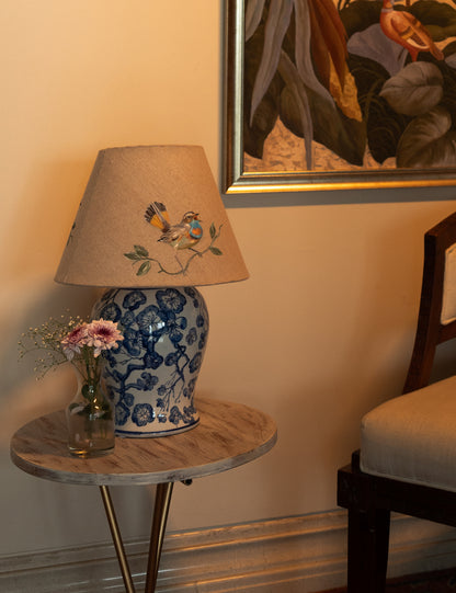 Hand-Painted Bluethroat Lampshade