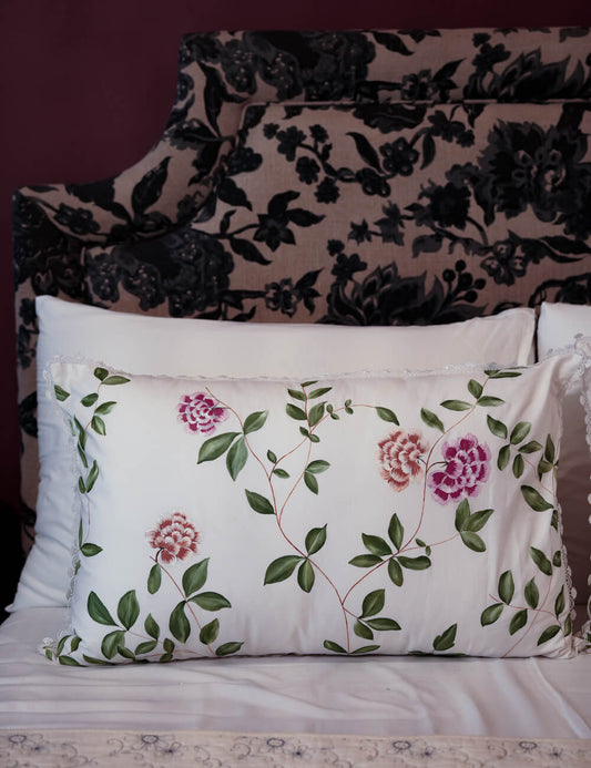 Hand-Painted Carnation Bloom Pillow