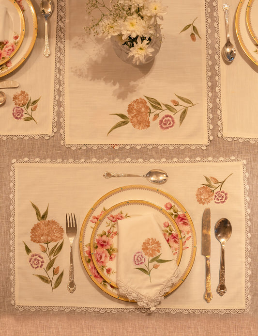 Hand Painted Carnation Table Linen