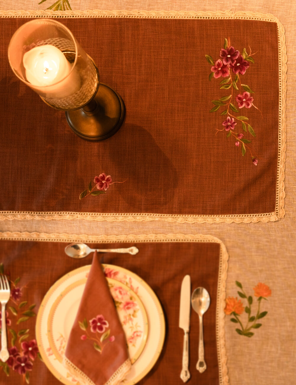 Hand Painted Sweet Pea Table Linen