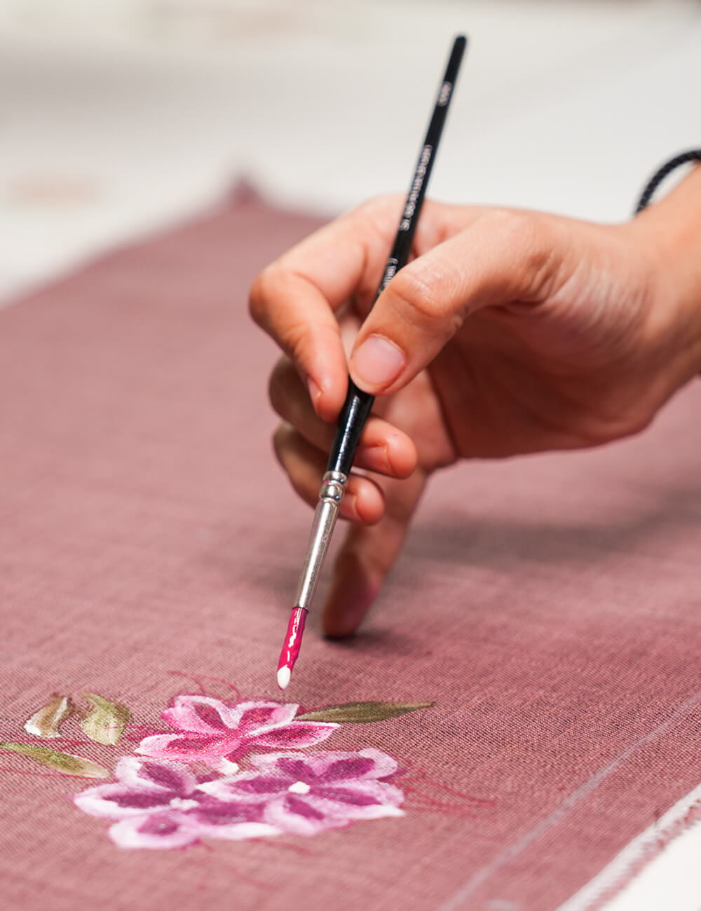 Hand Painted Sweet Pea Table Linen