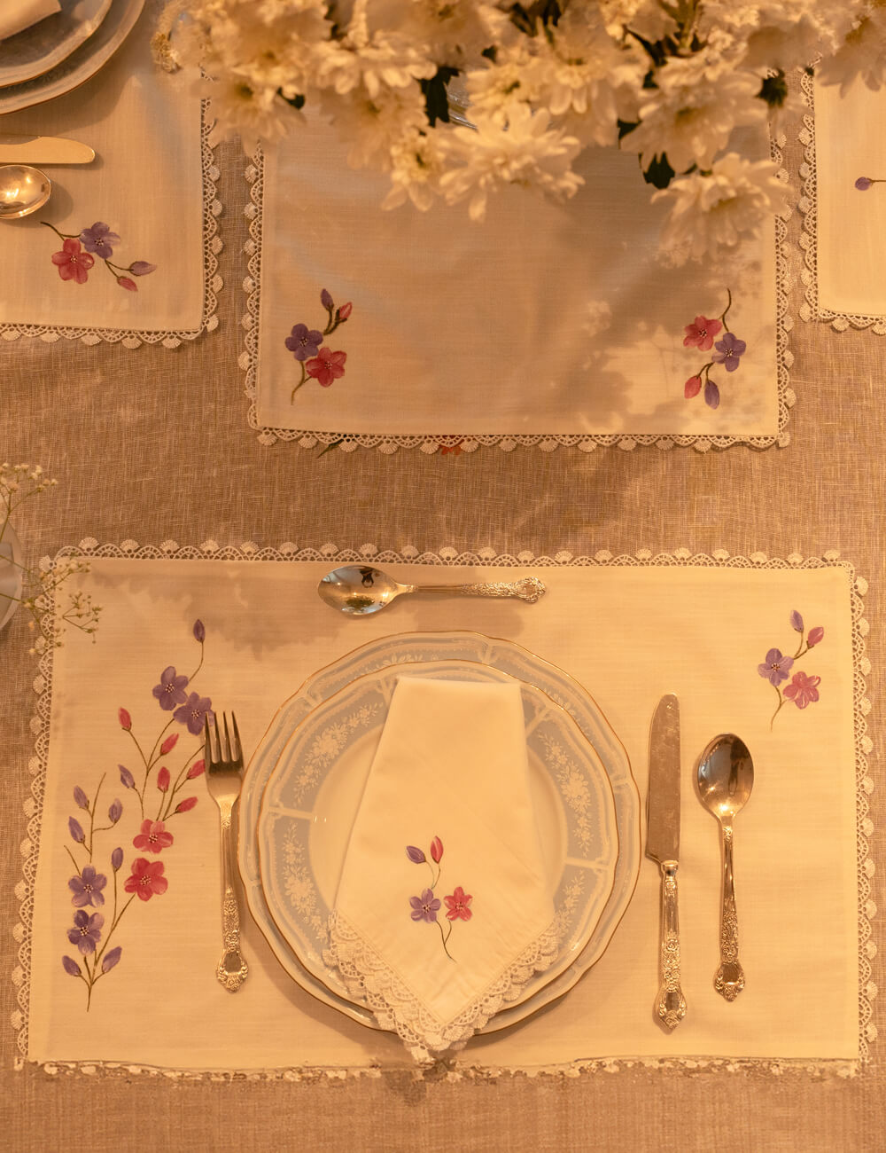 Hand Painted Larkspur Table Linen