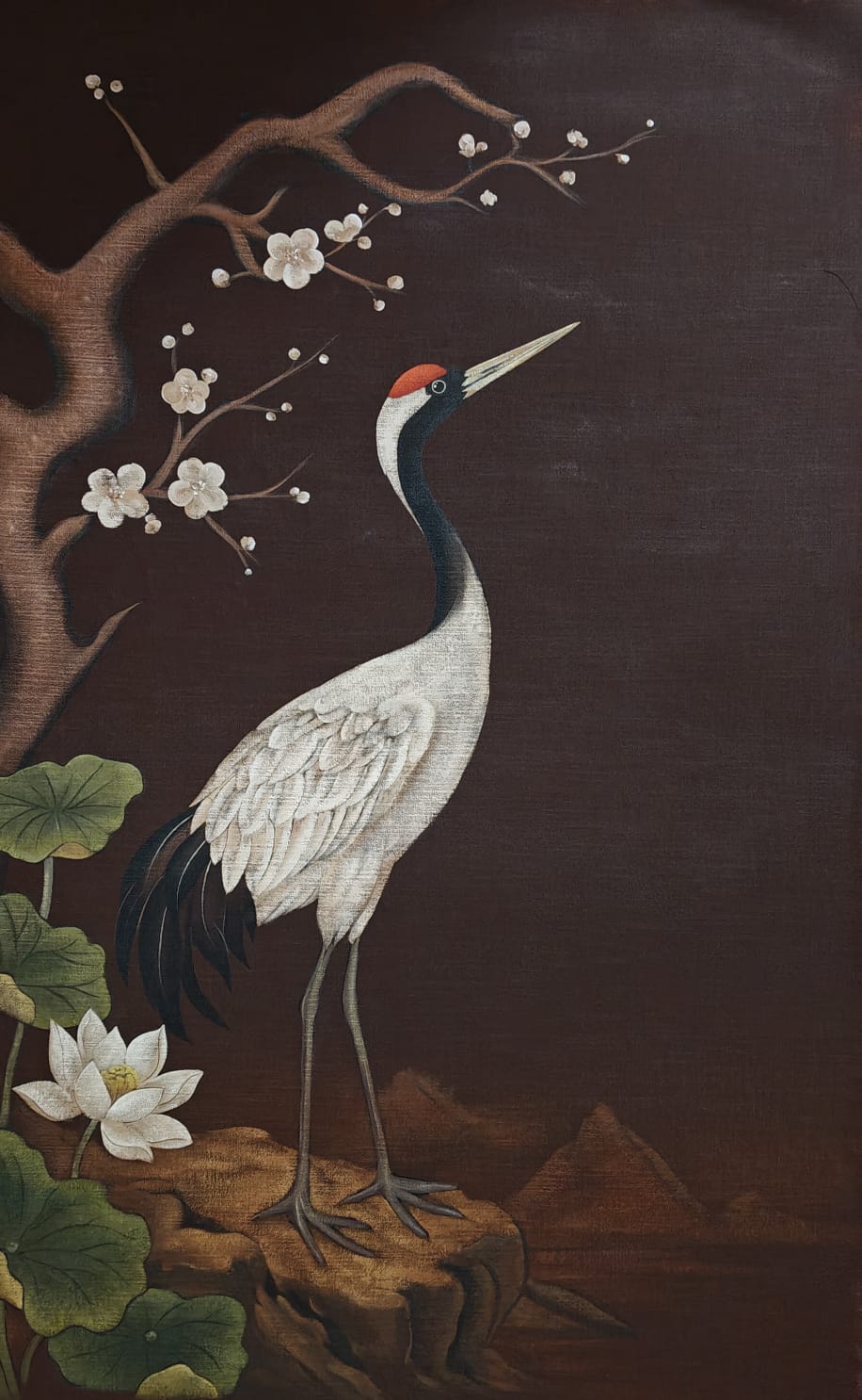 Hand-Painted Dark Stork Serenity